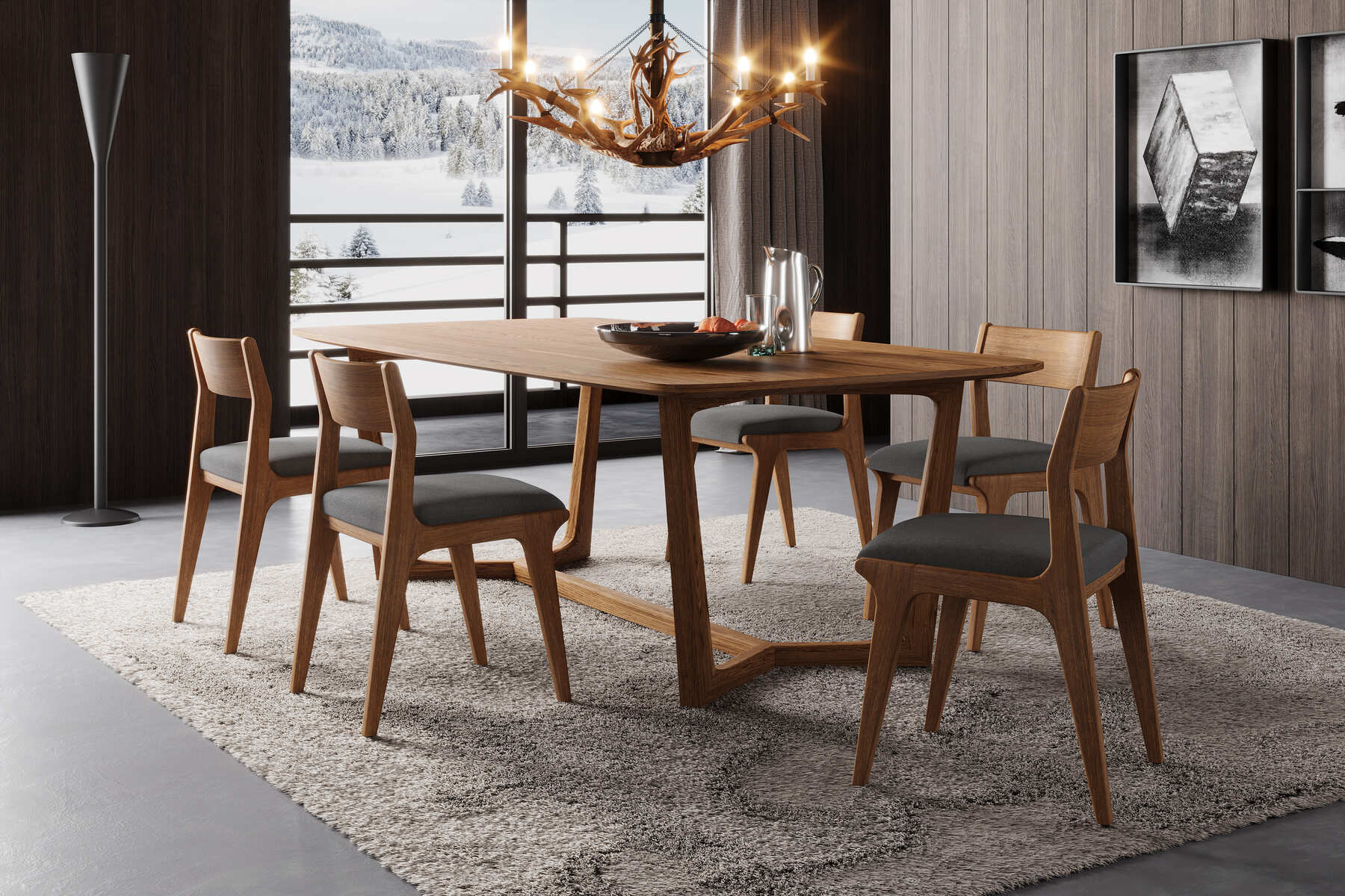Dupont Teak Wood Linen-like Fabric Dining Chair