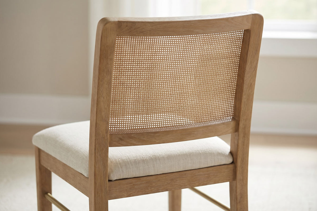 Daumesnil Cane Dining Chair – Sand-Wash Wood, Linen-Look Seat, Set of 2