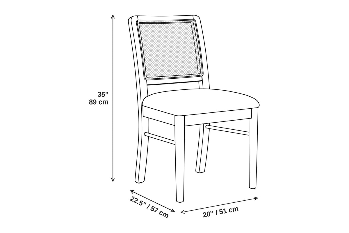 Daumesnil cane-back dining chair in sand-wash wood, set of 2 dimensions: 20 inches wide, 22.5 inches deep and 35 inches high