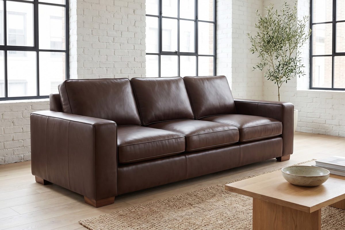 Deauville 101" Leather Sofa – Deep Seat, Wide Track Arms, Block Feet