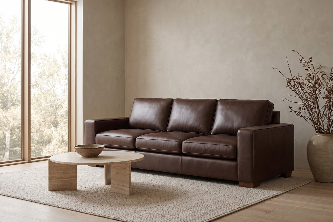 Deauville Leather Sofa in Chocolate, in a living space