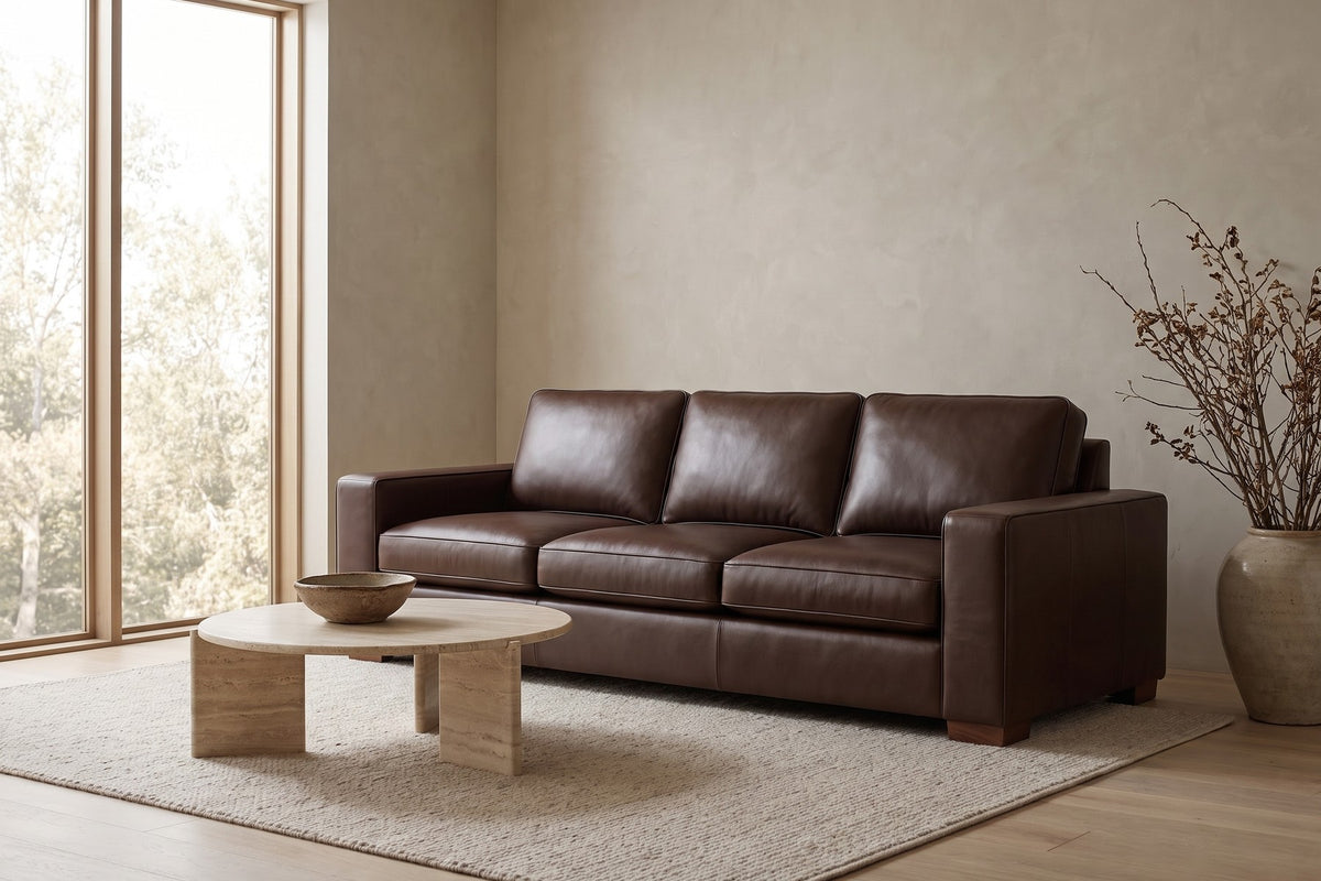 Deauville Leather Sofa in Chocolate, in a living space