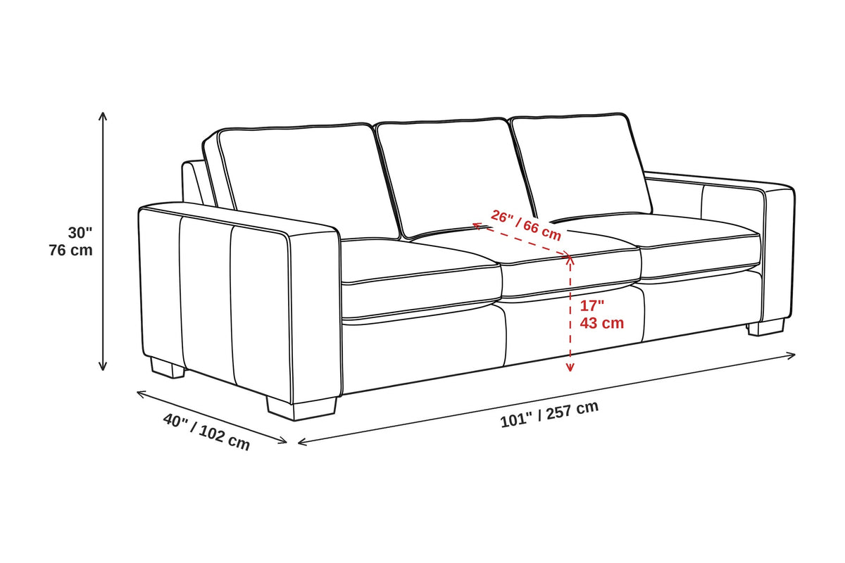 Deauville 101" Leather Sofa – Deep Seat, Wide Track Arms, Block Feet
