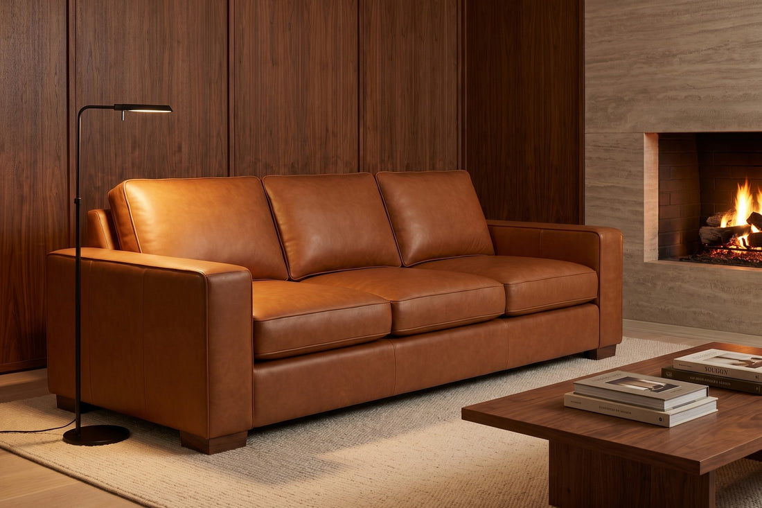 Deauville Cognac Leather Sofa in a room setting