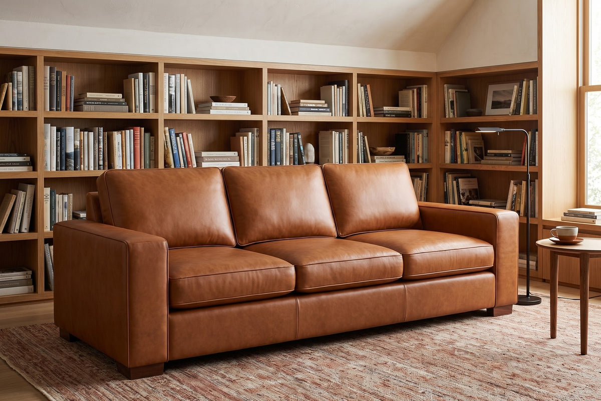 Deauville Cognac Leather Sofa in a home