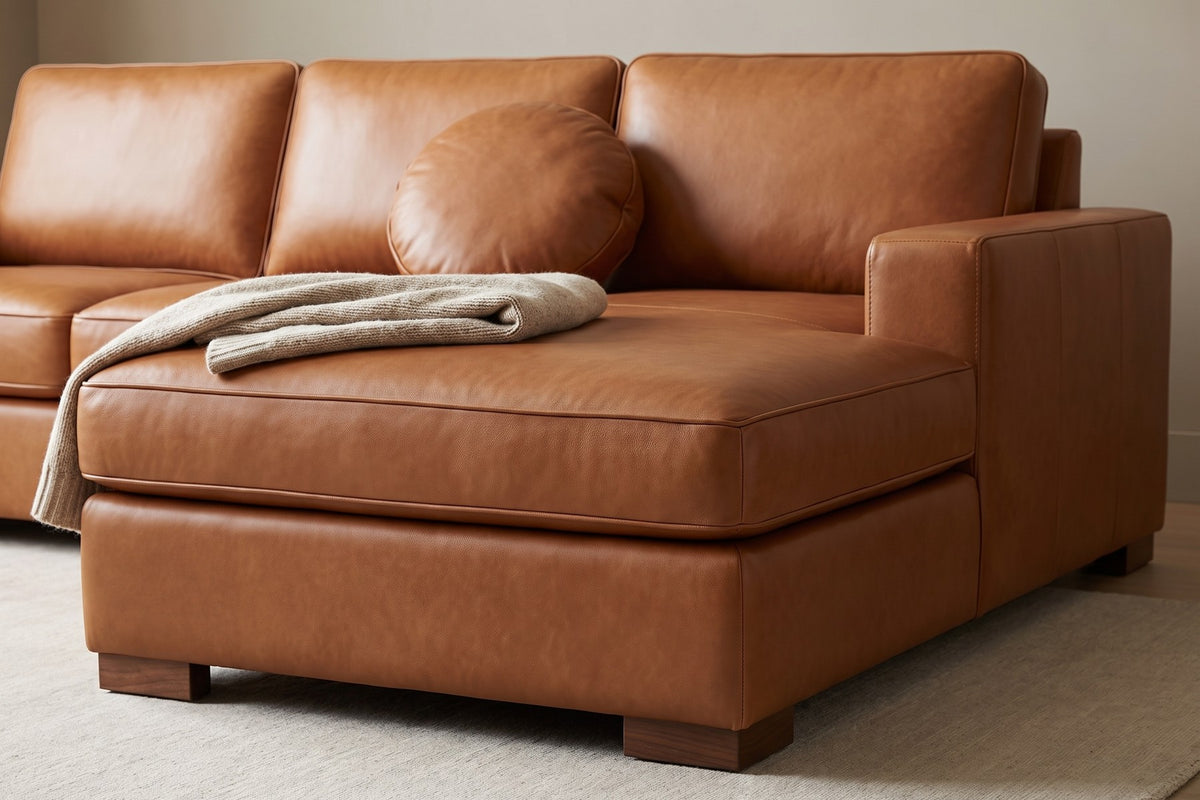 Deauville Cognac Leather Chaise Sectional detail