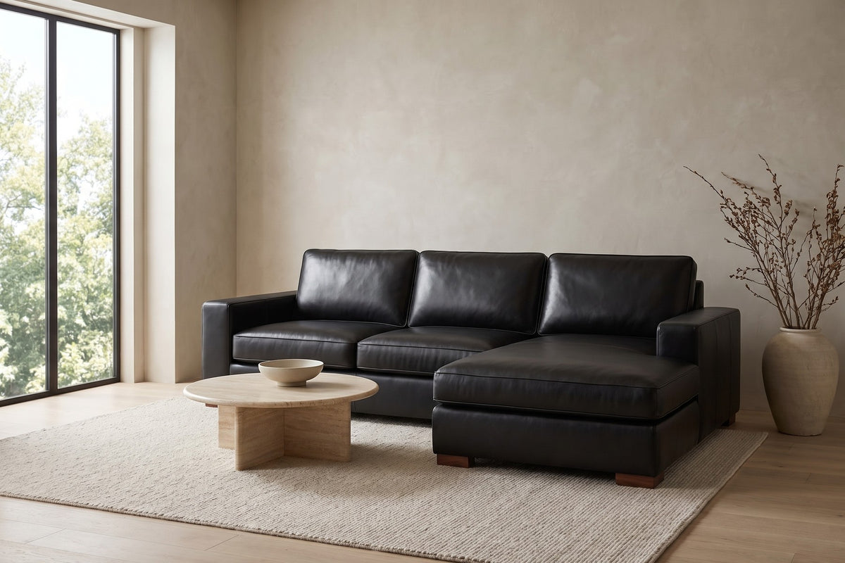 Deauville 122" Leather Chaise Sectional – Deep Seat, Wide Track Arms, Right or Left Chaise
