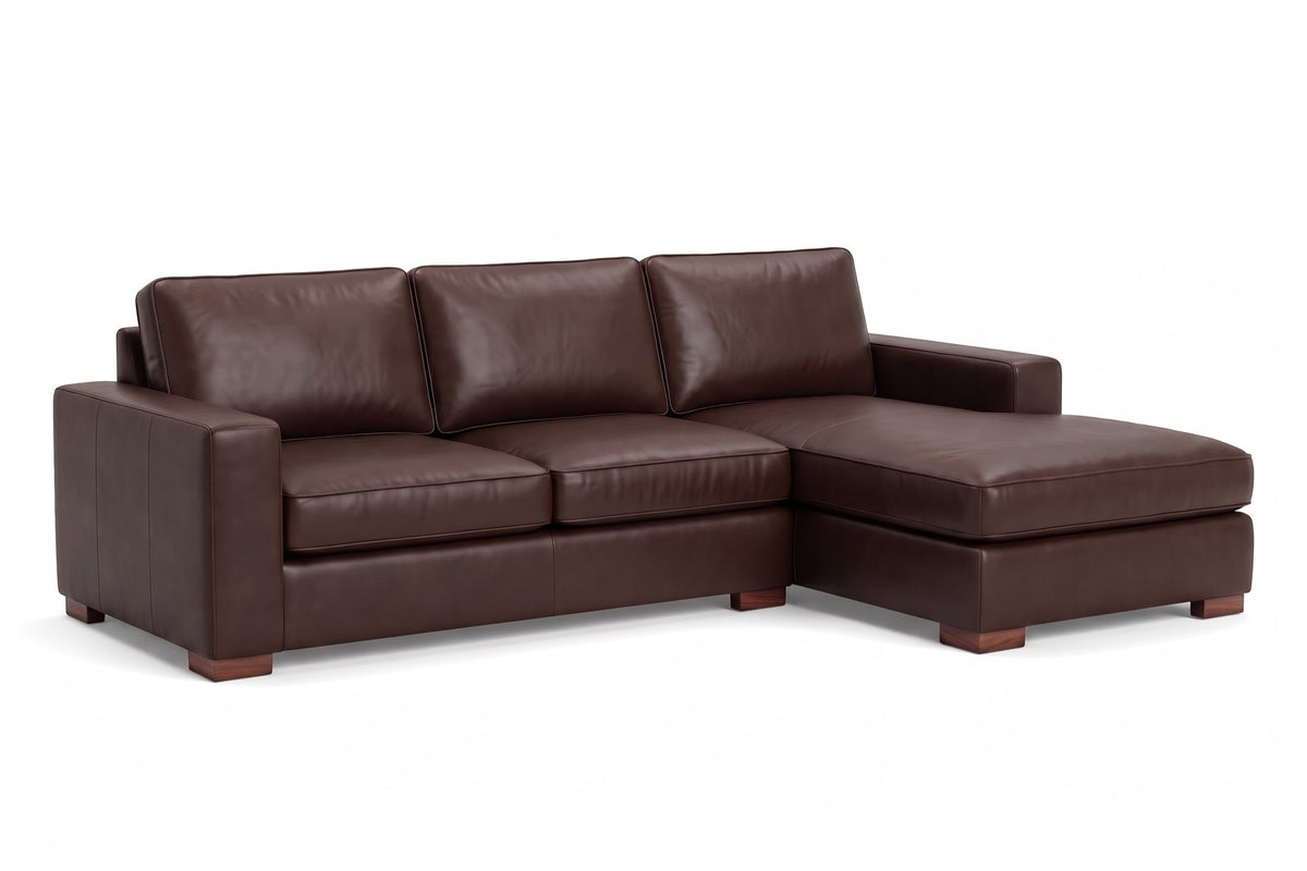 Deauville 122" Leather Chaise Sectional – Deep Seat, Wide Track Arms, Right or Left Chaise