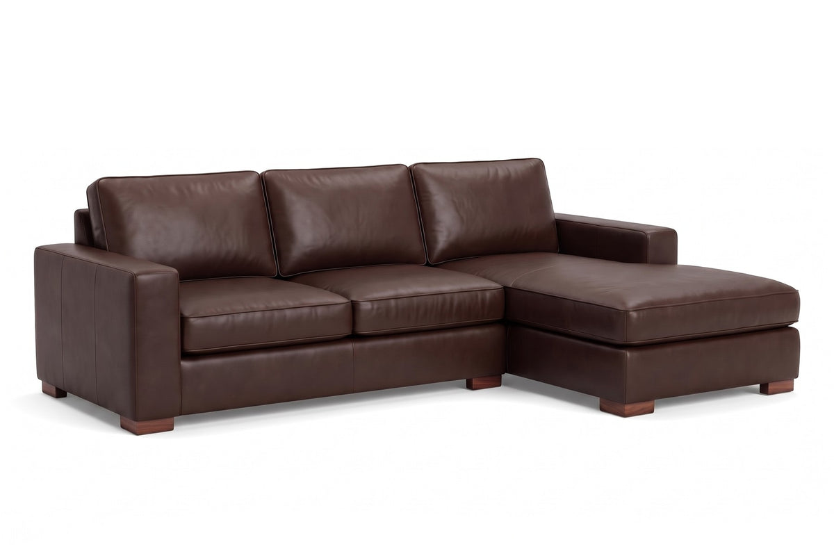 Deauville 122" Leather Chaise Sectional – Deep Seat, Wide Track Arms, Right or Left Chaise