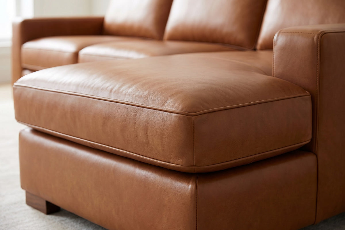Deauville 122" Leather Chaise Sectional – Deep Seat, Wide Track Arms, Right or Left Chaise