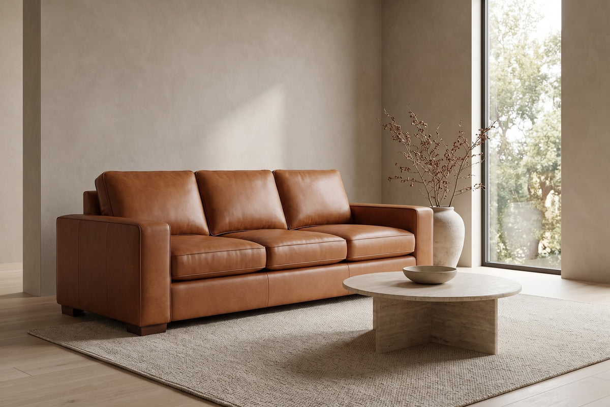 Deauville 101" Leather Sofa – Deep Seat, Wide Track Arms, Block Feet