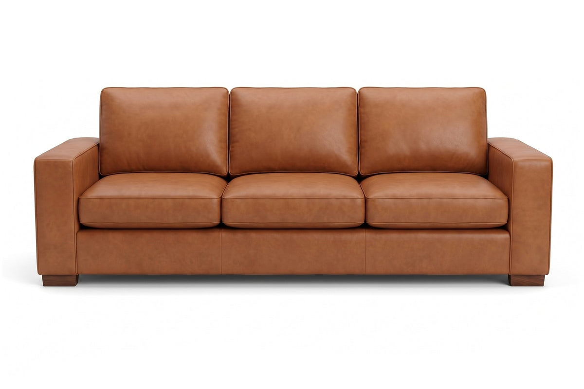 Deauville Cognac Leather Sofa, straight front view at seat height