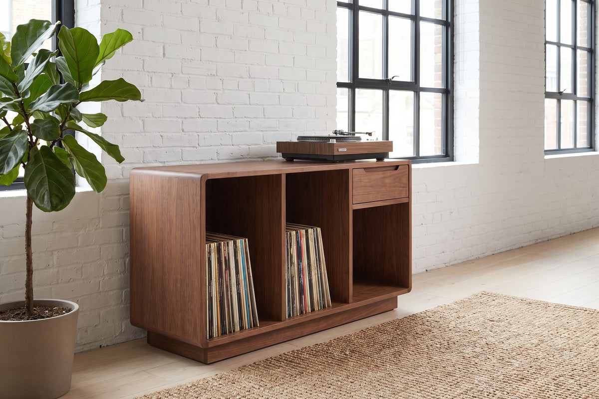 Dinard 48" Record Cabinet – Walnut or Oak, Open Record Bays, Drawer