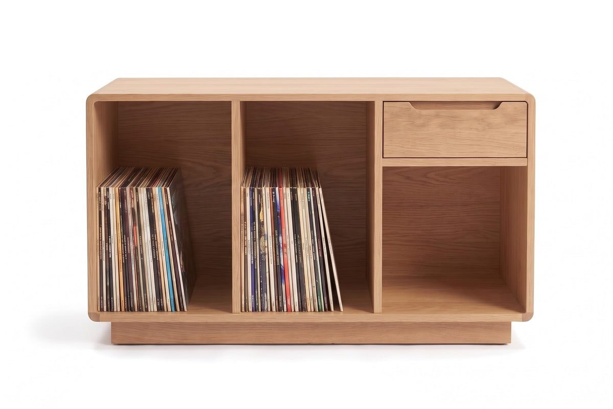 Dinard 48" Record Cabinet – Walnut or Oak, Open Record Bays, Drawer