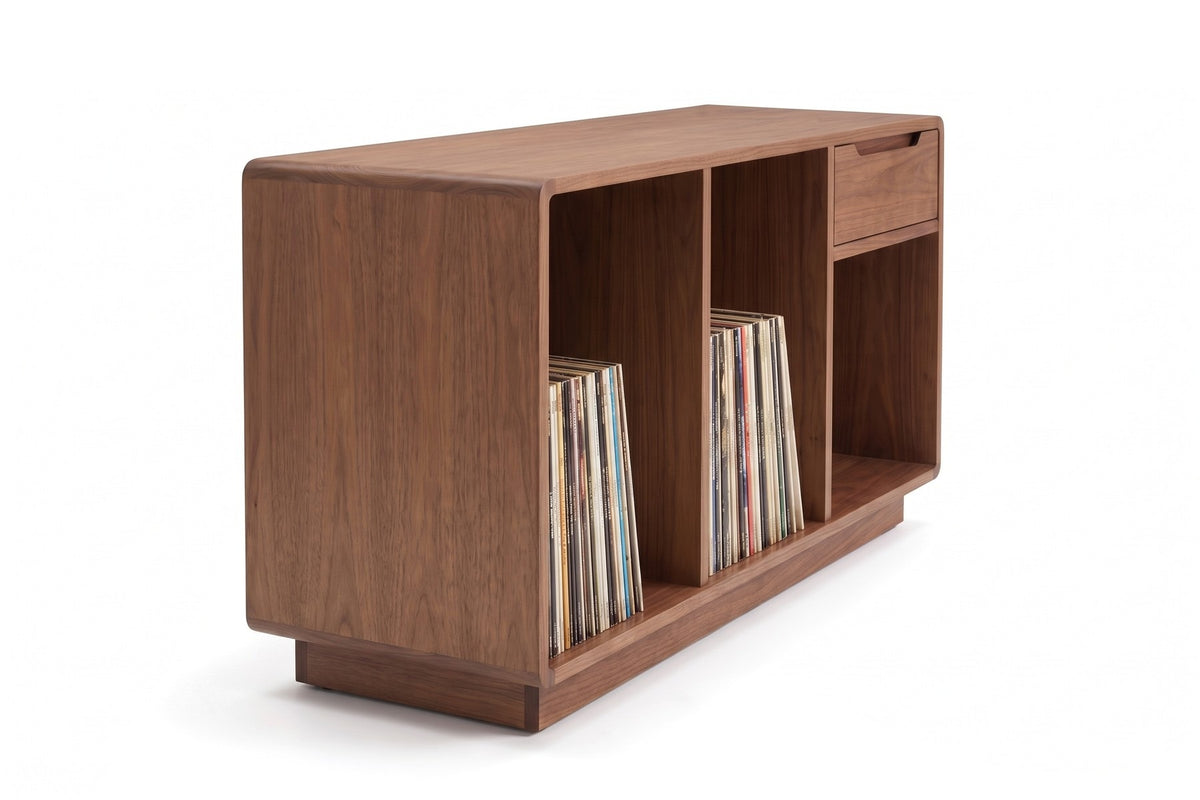 Dinard Walnut Record Cabinet, three-quarter view from the front right