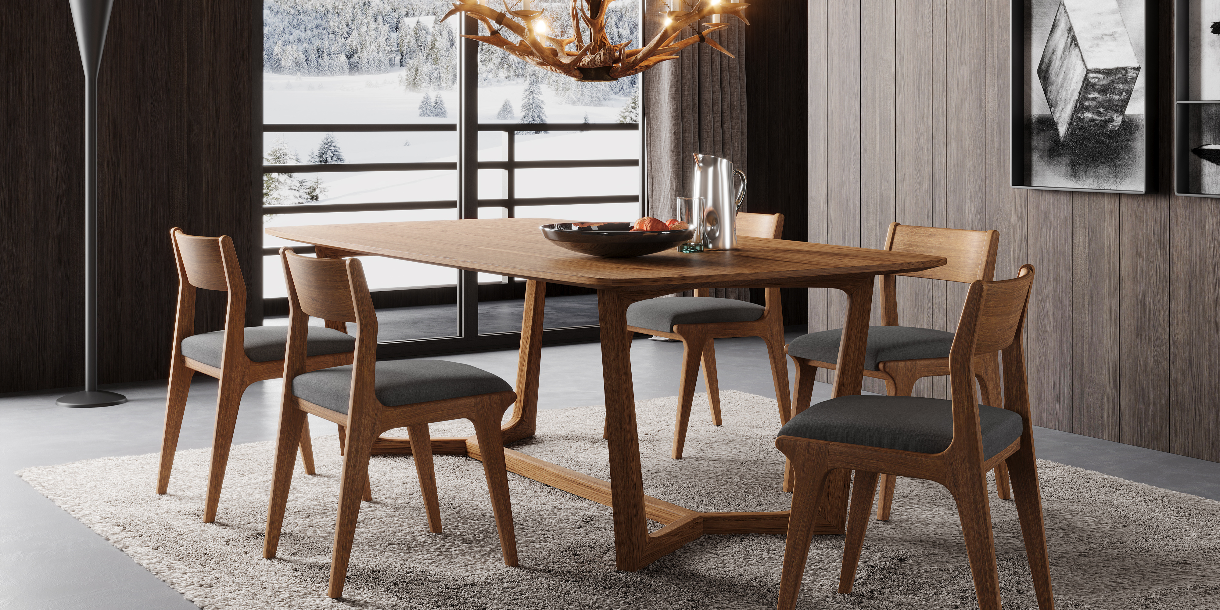 Dupont Teak Wood Linen-like Fabric Dining Chair