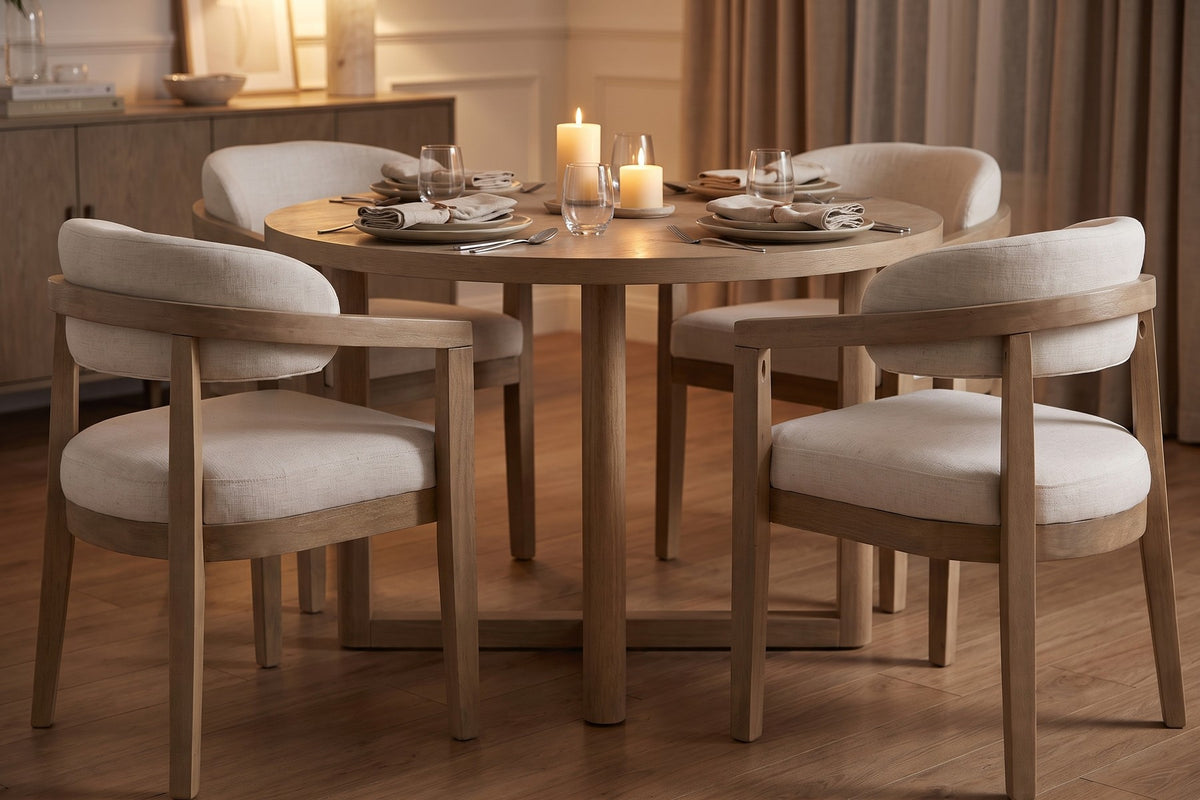 Elise Upholstered Dining Chair – Beige, Light Ash Rubberwood Frame, Set of 2