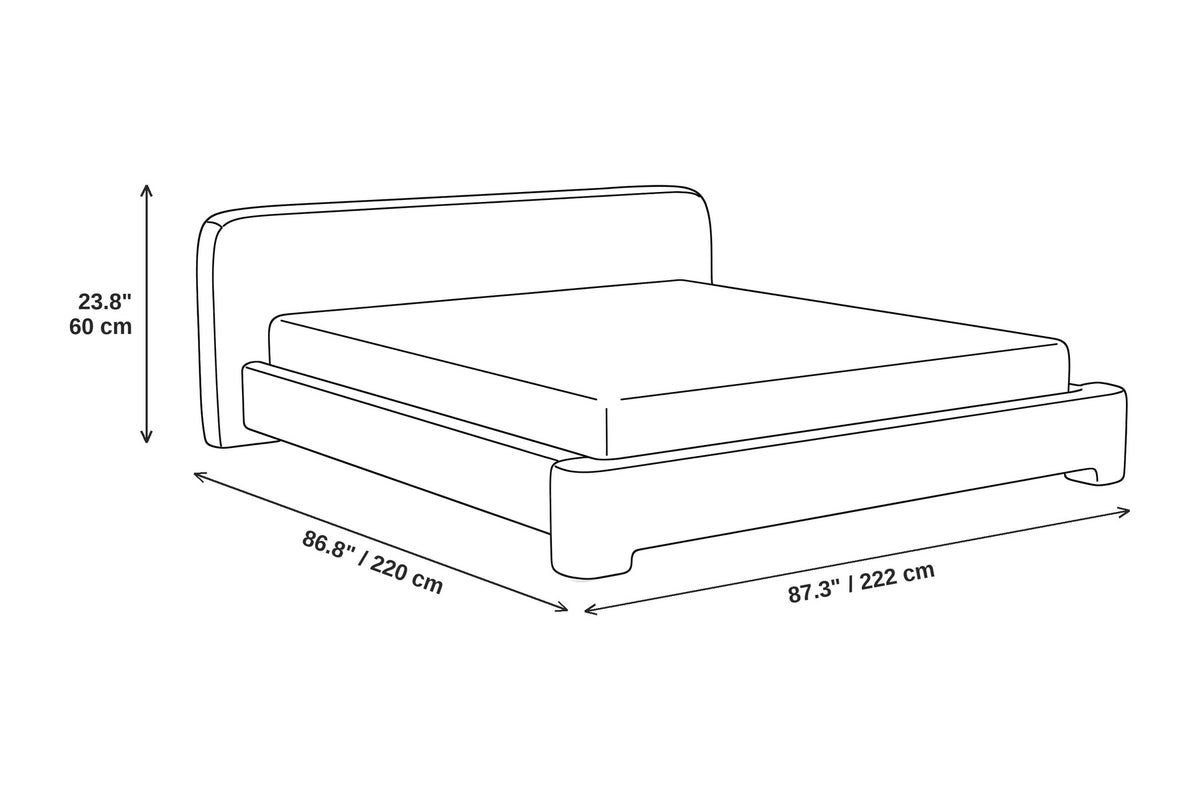 Elodie Low Bouclé Platform Bed – White, King