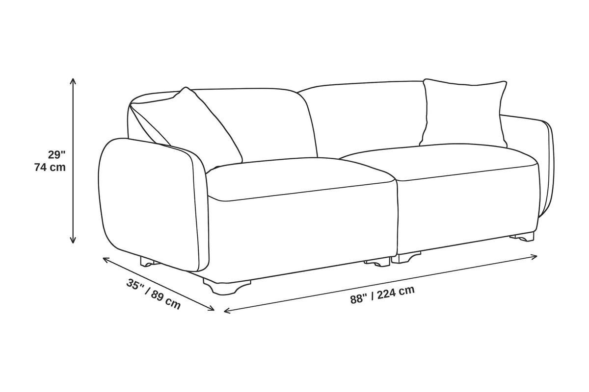 Estelle 88" Bouclé Sofa – Cream, Rounded Arms, Two Toss Pillows