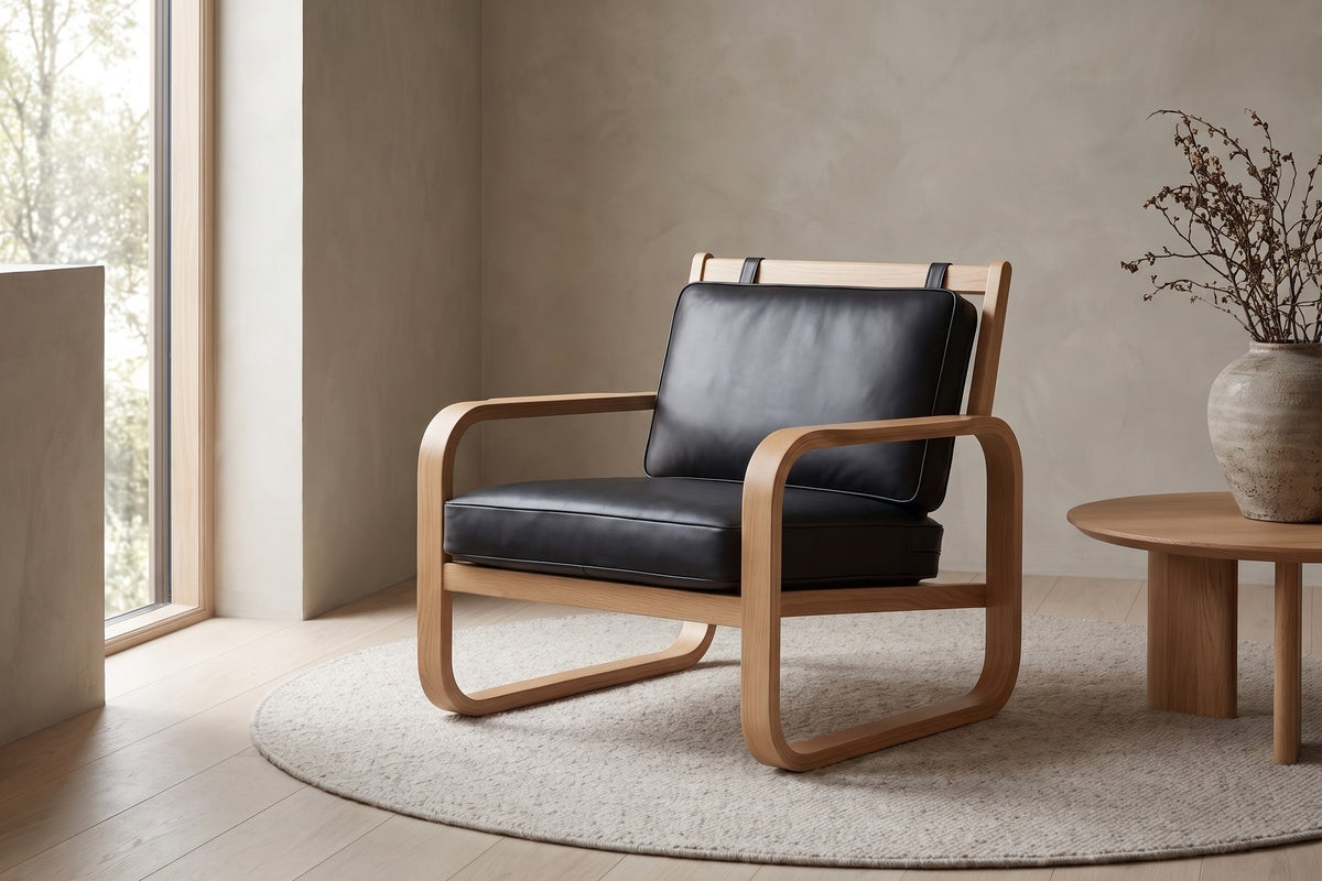 Étretat Bentwood Lounge Chair in Black / Natural Oak, in a room setting