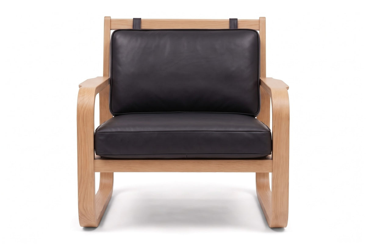 Étretat Bentwood Lounge Chair in Black / Natural Oak, front view on white