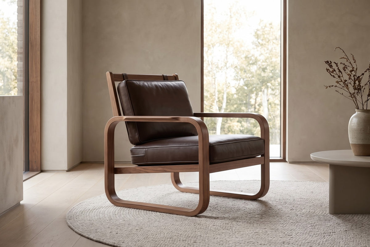 Étretat Bentwood Lounge Chair – Solid Oak Frame, Leather Cushions