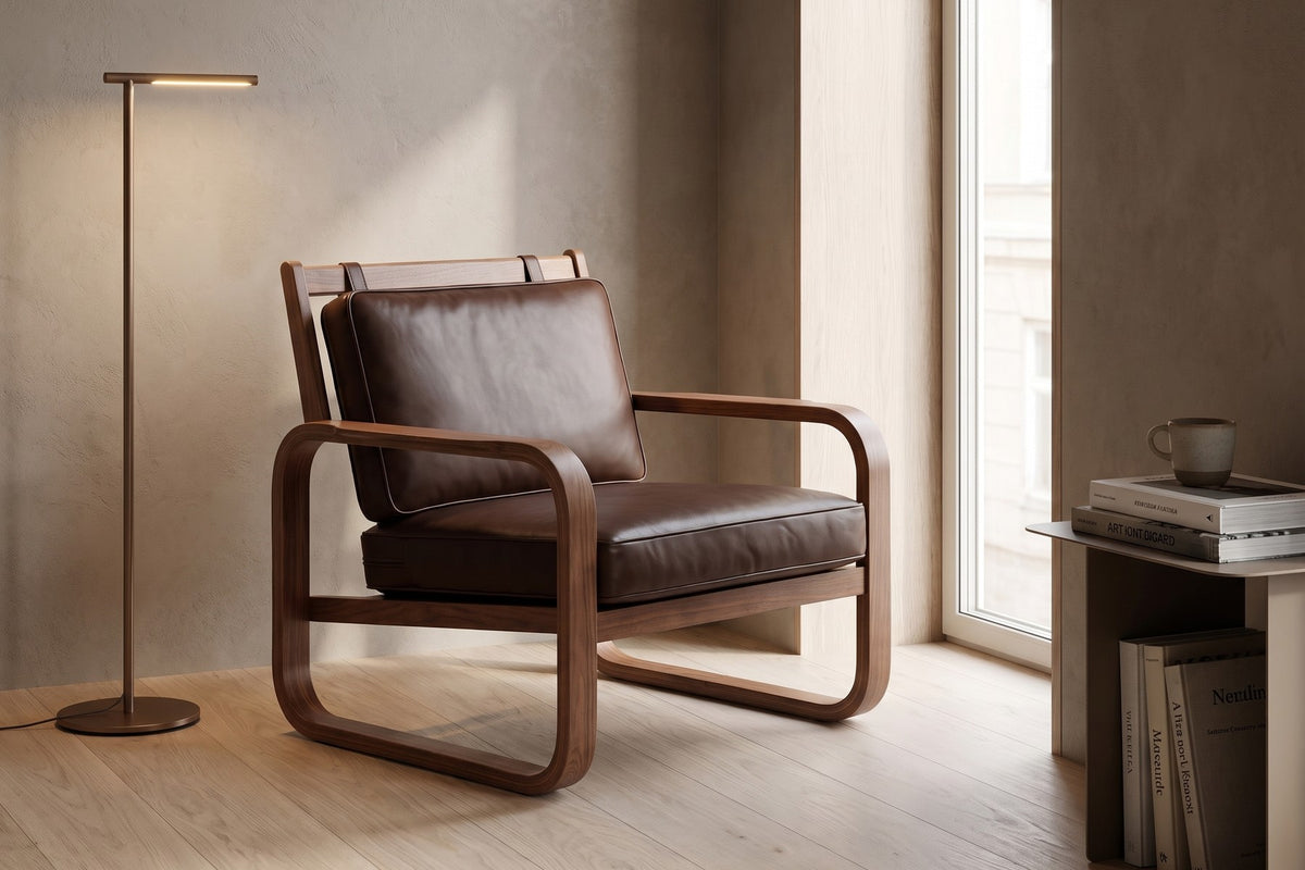 Étretat Bentwood Lounge Chair – Solid Oak Frame, Leather Cushions