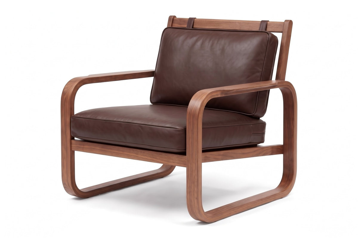 Étretat Bentwood Lounge Chair in Chocolate / Walnut, three-quarter view on white