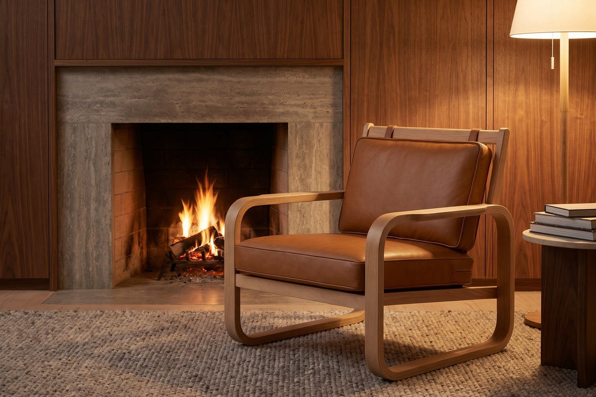 Étretat Bentwood Lounge Chair – Solid Oak Frame, Leather Cushions