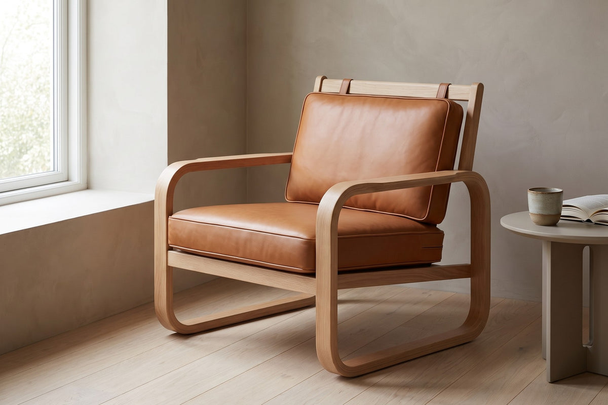 Étretat Bentwood Lounge Chair – Solid Oak Frame, Leather Cushions