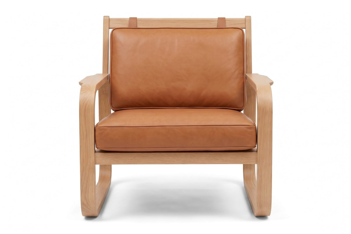 Étretat Bentwood Lounge Chair – Solid Oak Frame, Leather Cushions