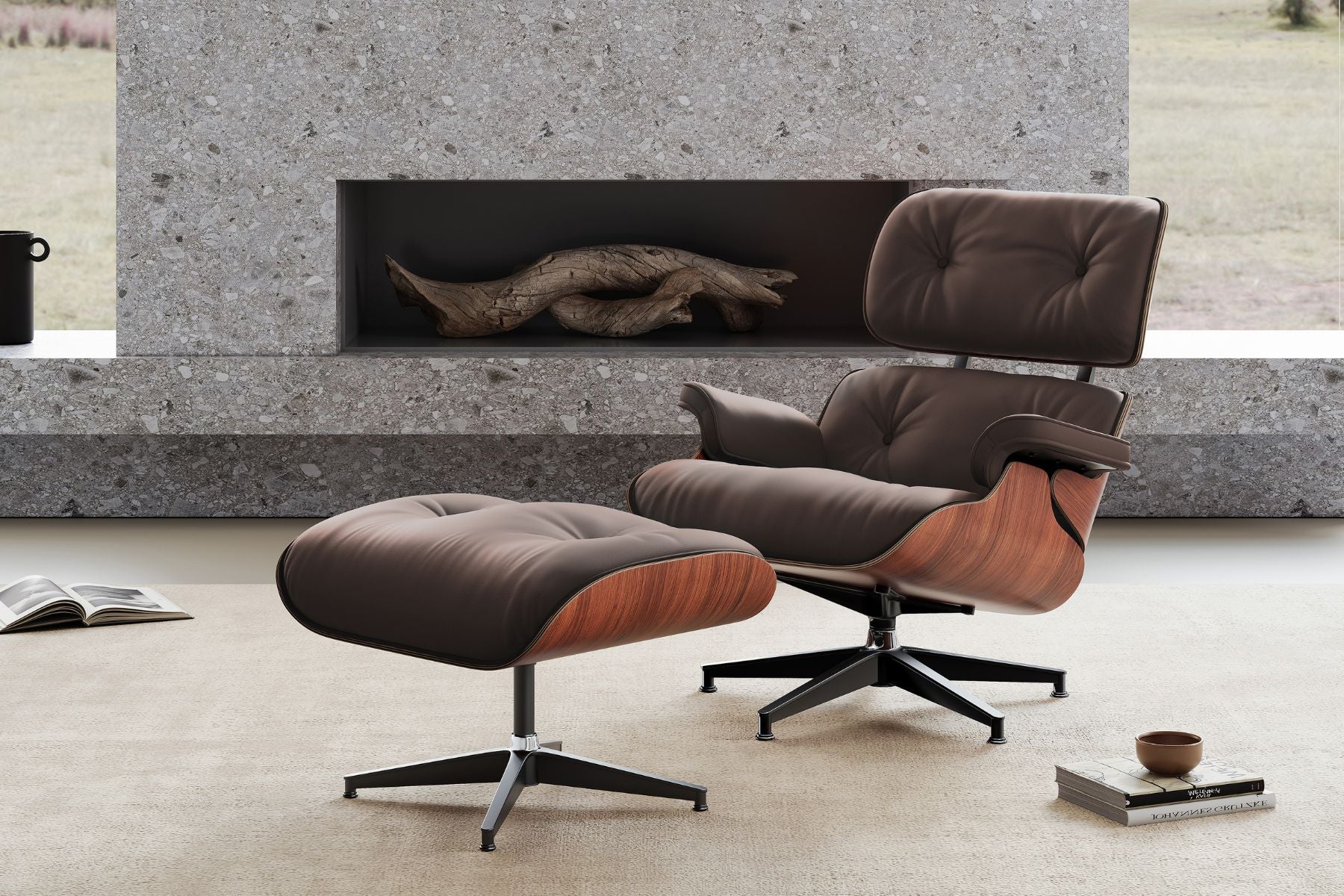 Aria Eames Replica Leather Lounge Chair & Ottoman