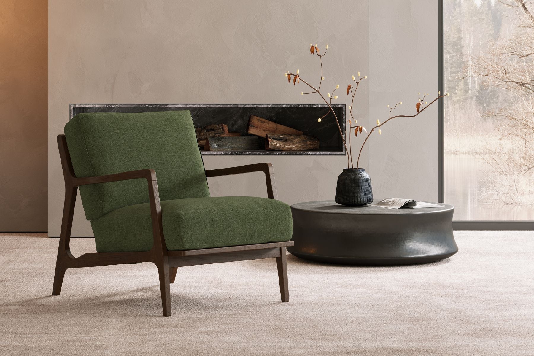 Isode Solid Oak Wood Fabric Accent Chair with ComfortSoft™ Technology