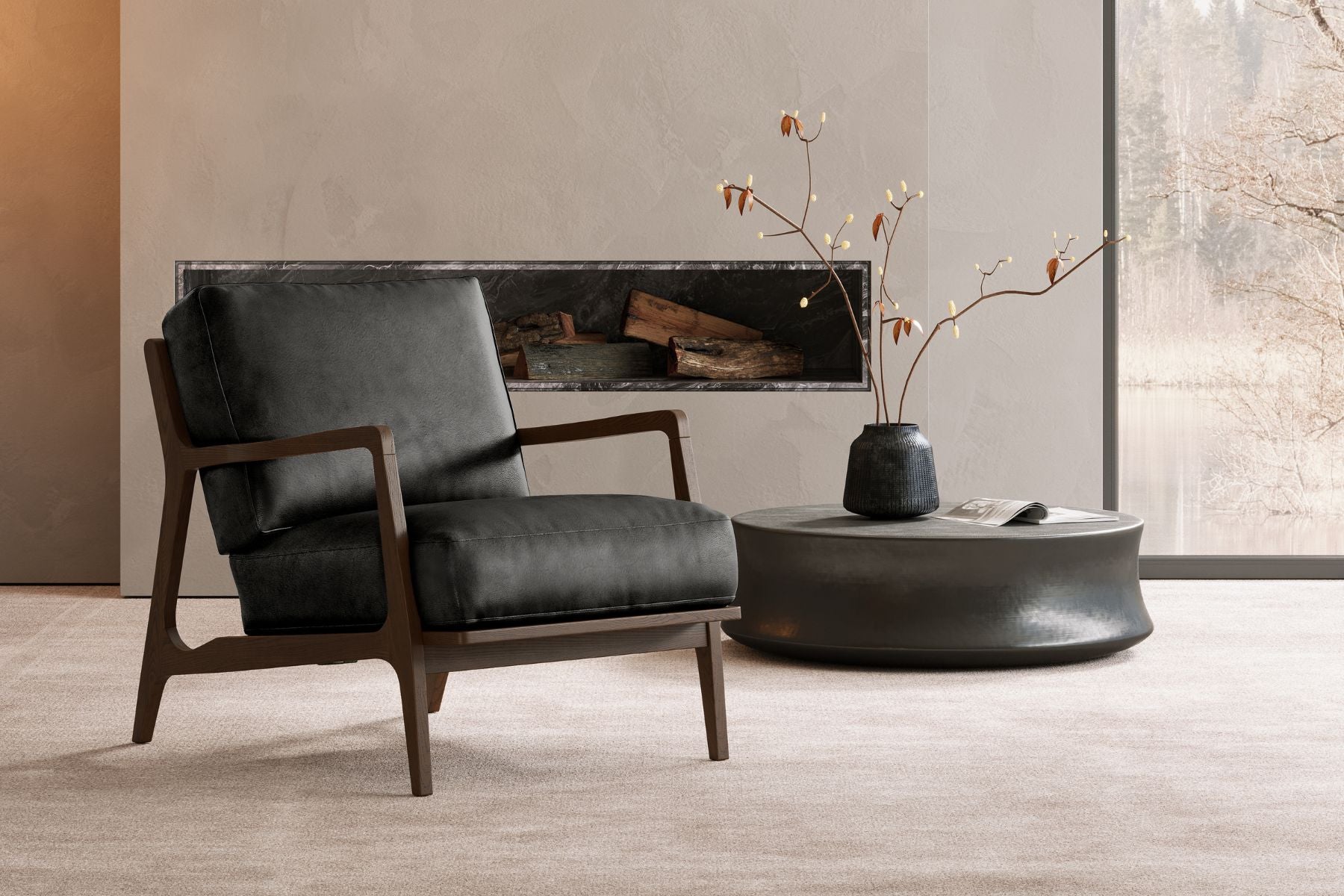 Isode 25” Leather Mid-Century Modern Accent Chair