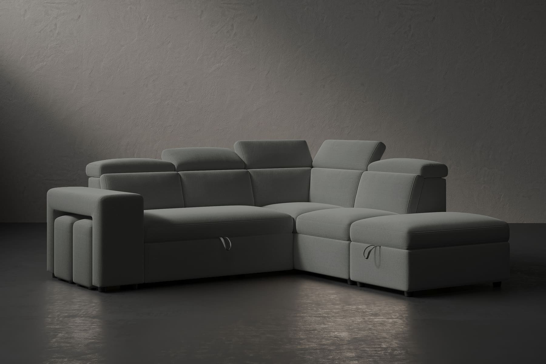 Archambeau Fabric Sectional Sofa Bed with Adjustable Headrests & Hidden Storage