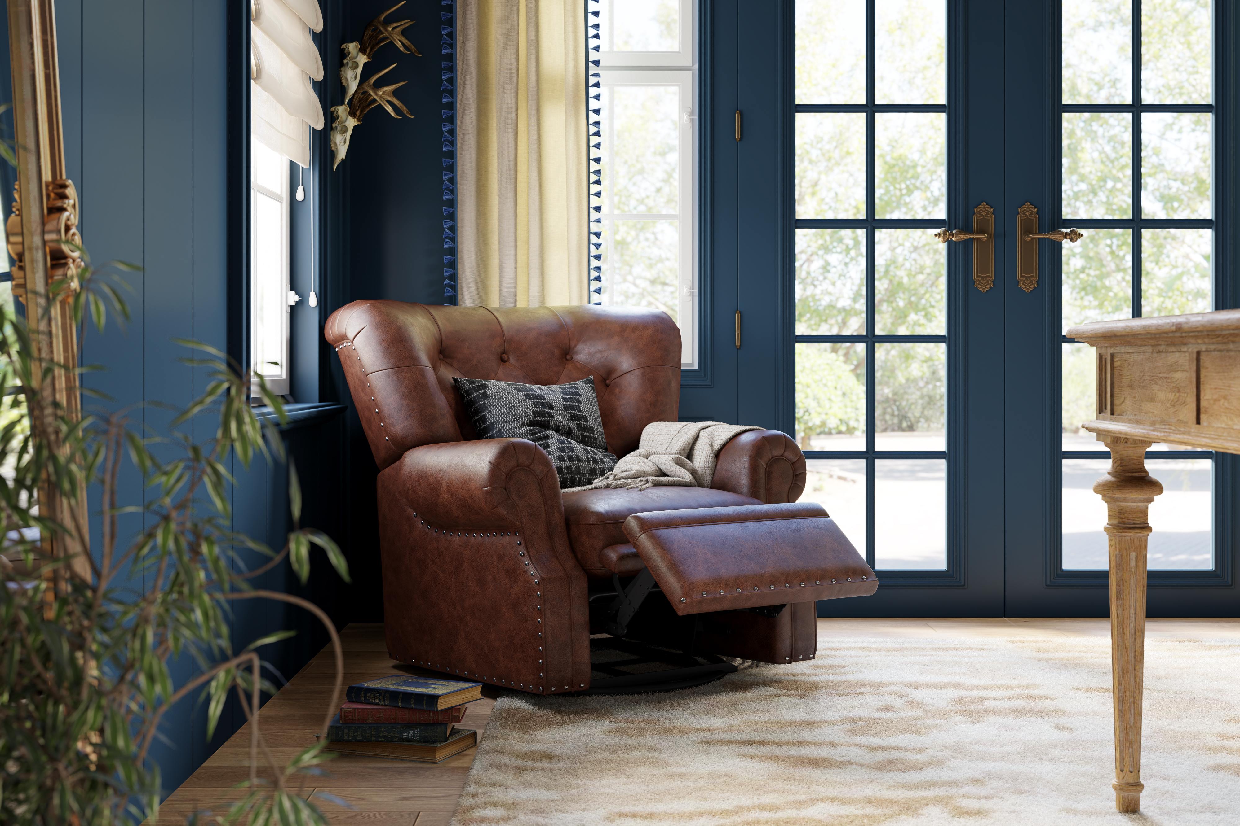 Barolo Leather Swivel Manual Recliner Chair