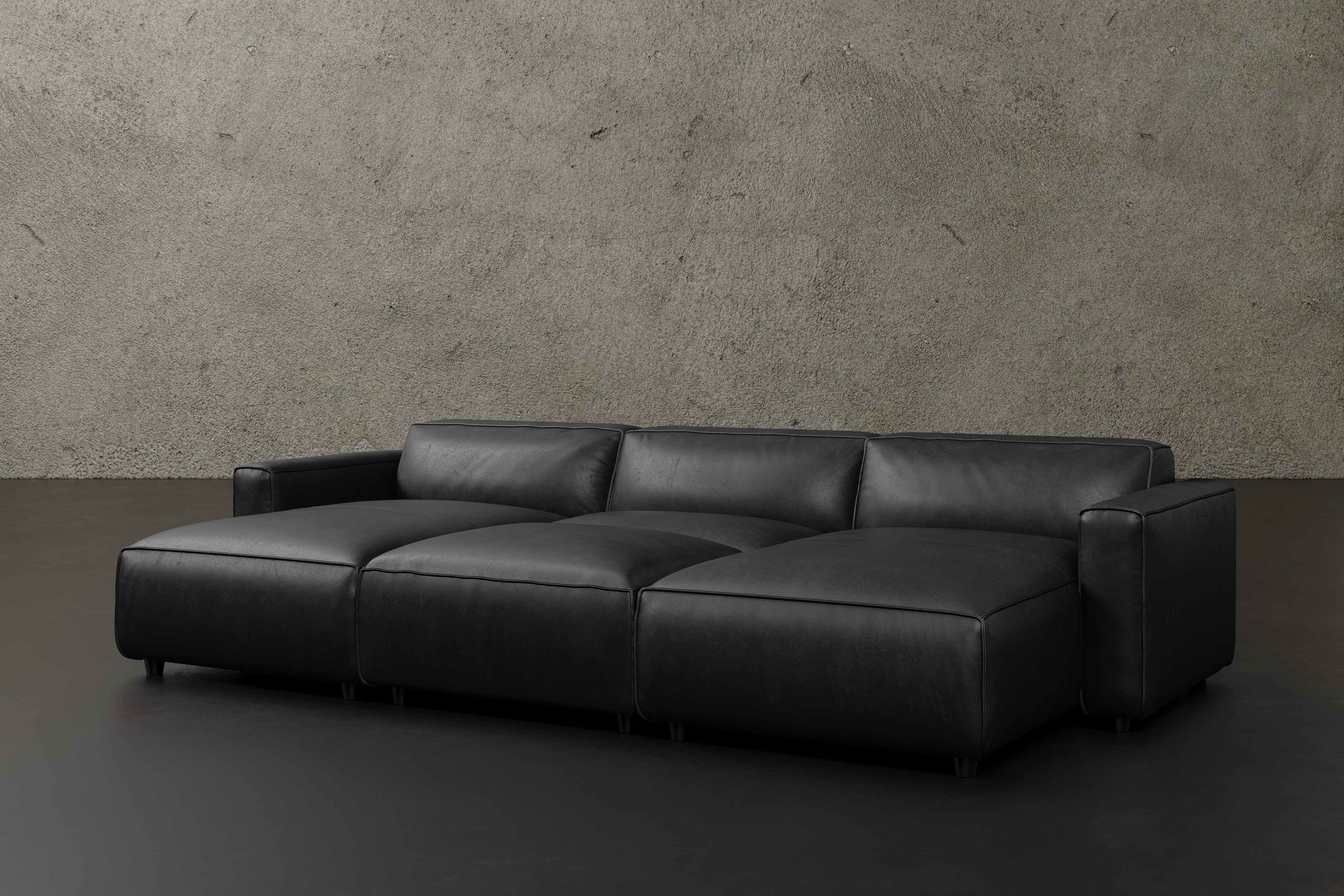Allodi Full-aniline Leather Modular Bed Sectional Sofa with Feather-Filled