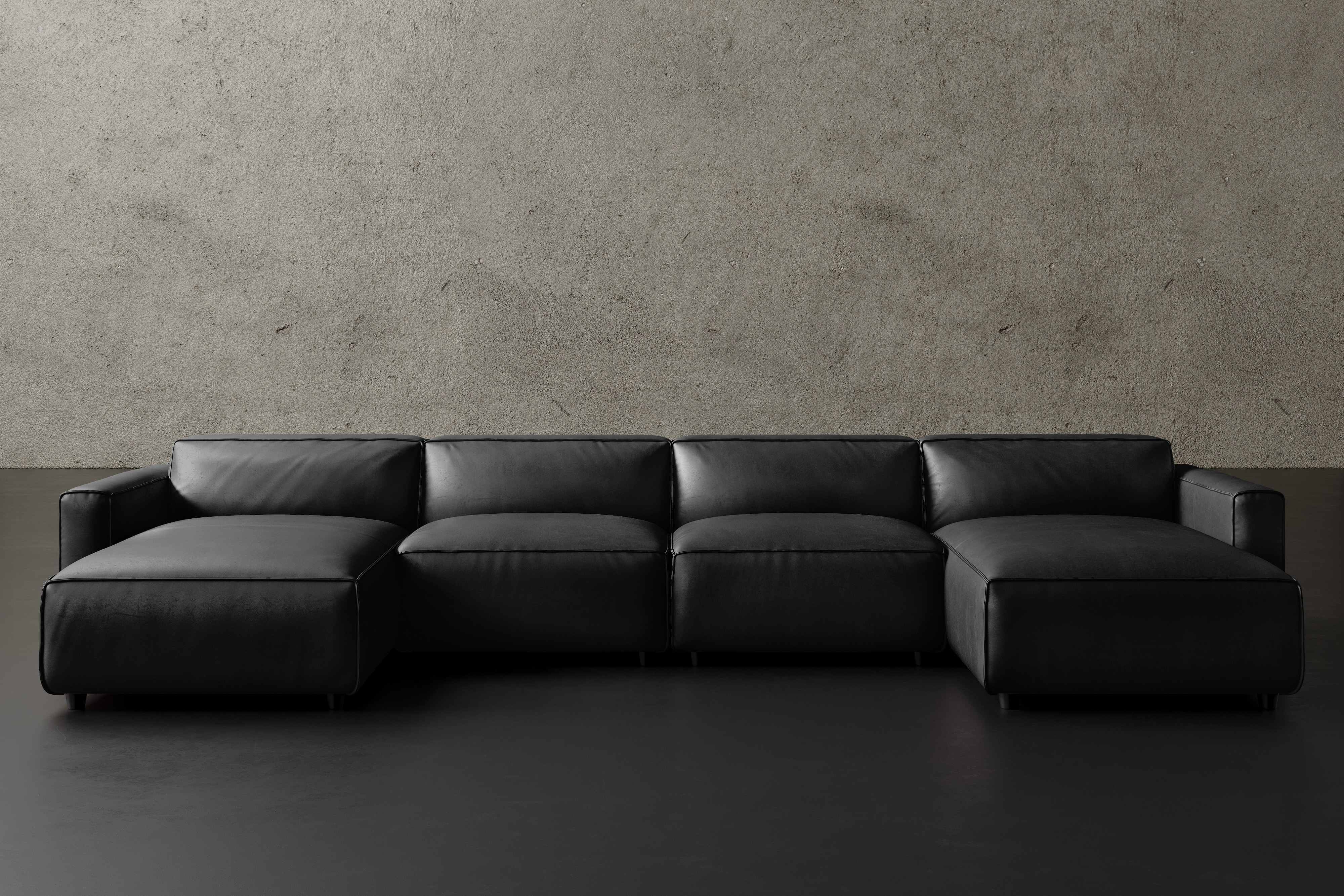 Allodi Full-aniline Leather Modular Extended Sectional Sofa with Feather-Filled