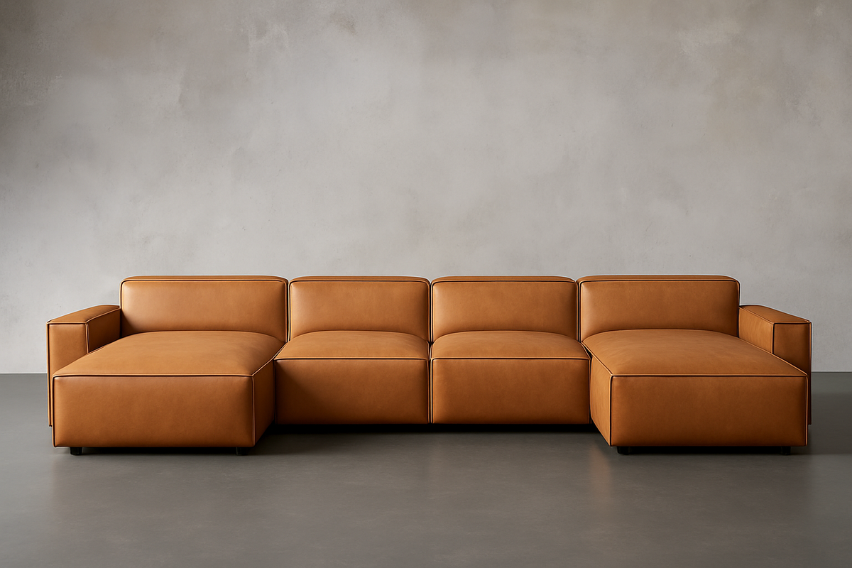 Allodi Full-aniline Leather Modular Extended Sectional Sofa with Feather-Filled