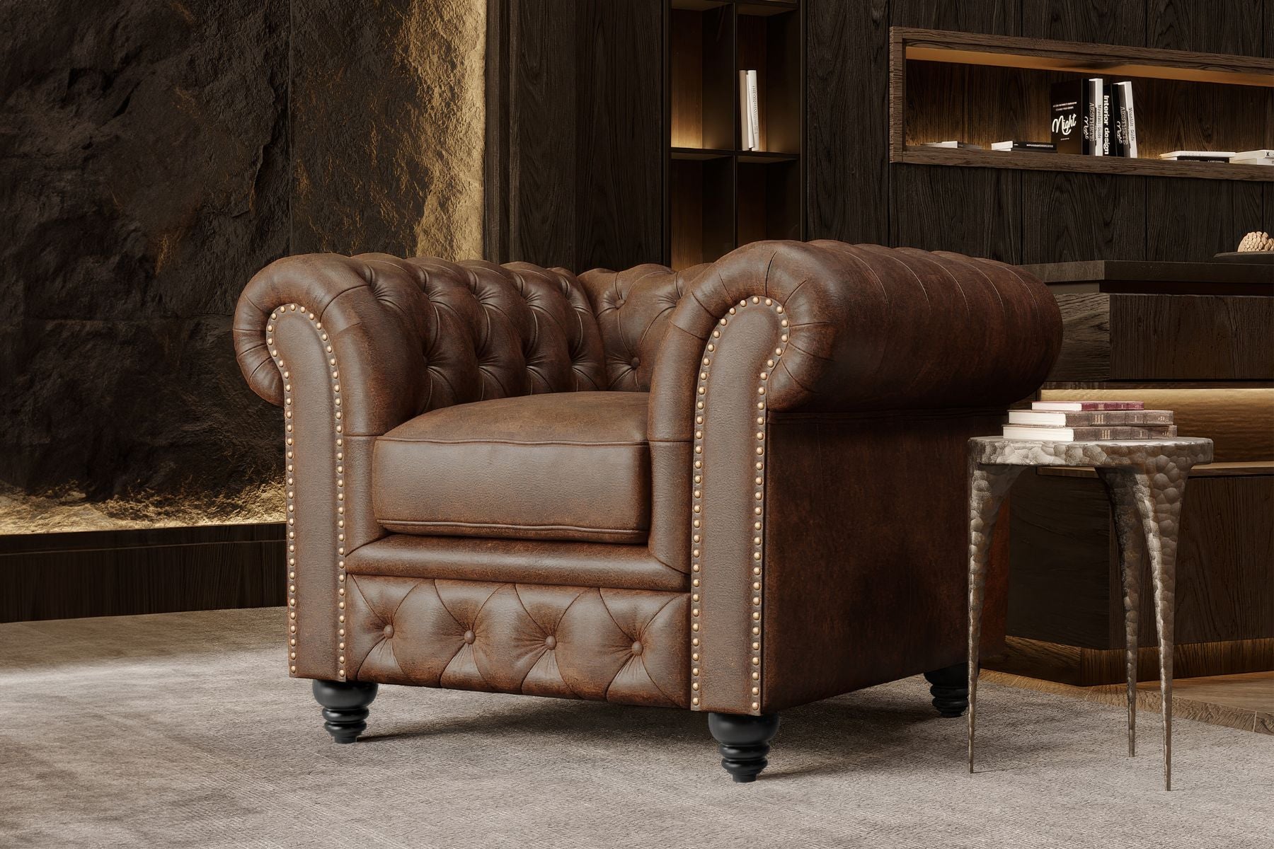 Figaro Nordic Hygge™ Leather Chesterfield Accent Chair with ComfortSoft™ Technology