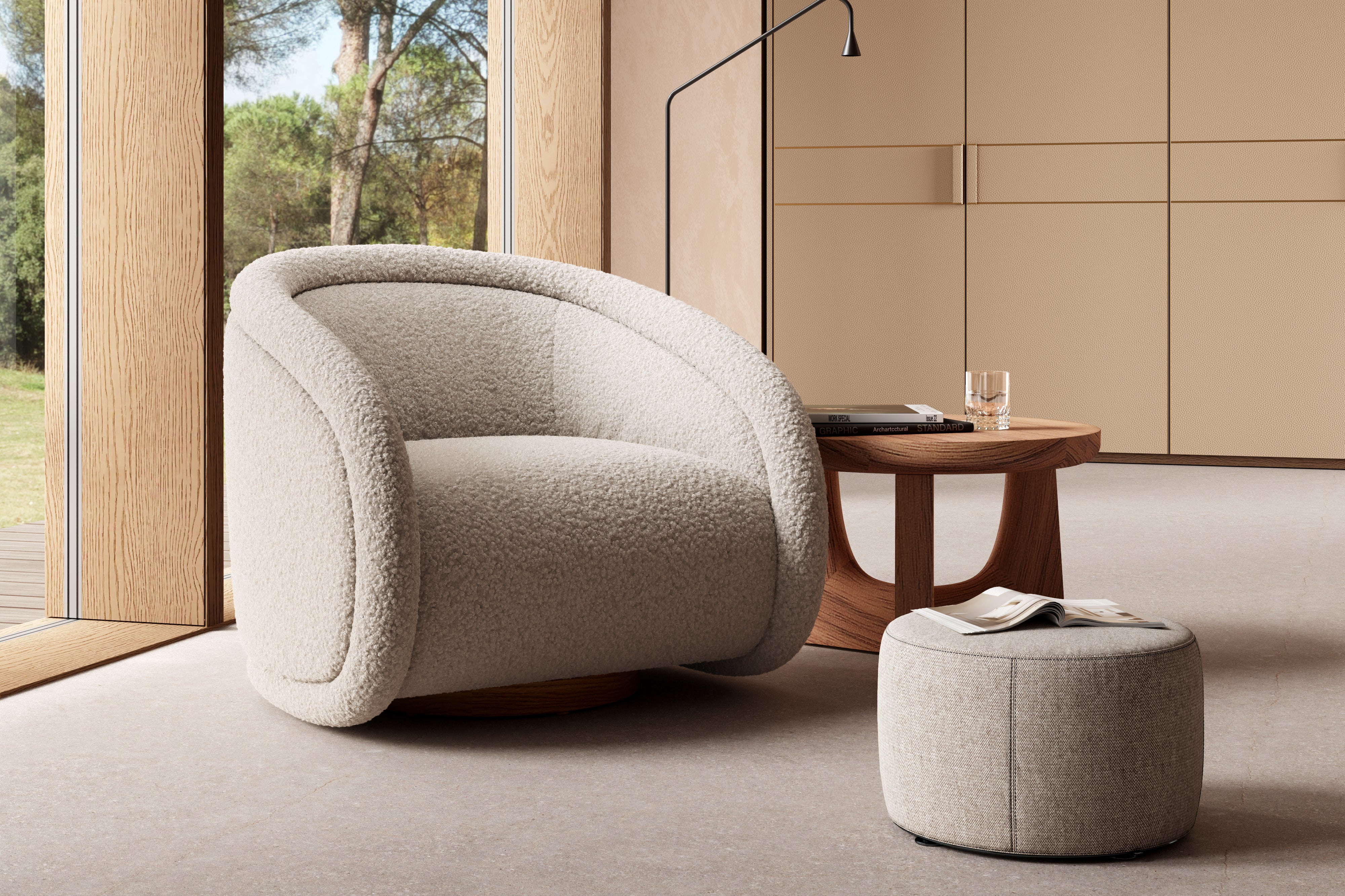 Auclair Bouclé Fabric 360° Swivel Chair