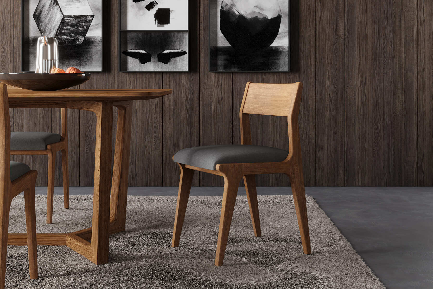 Dupont Teak Wood Linen-like Fabric Dining Chair