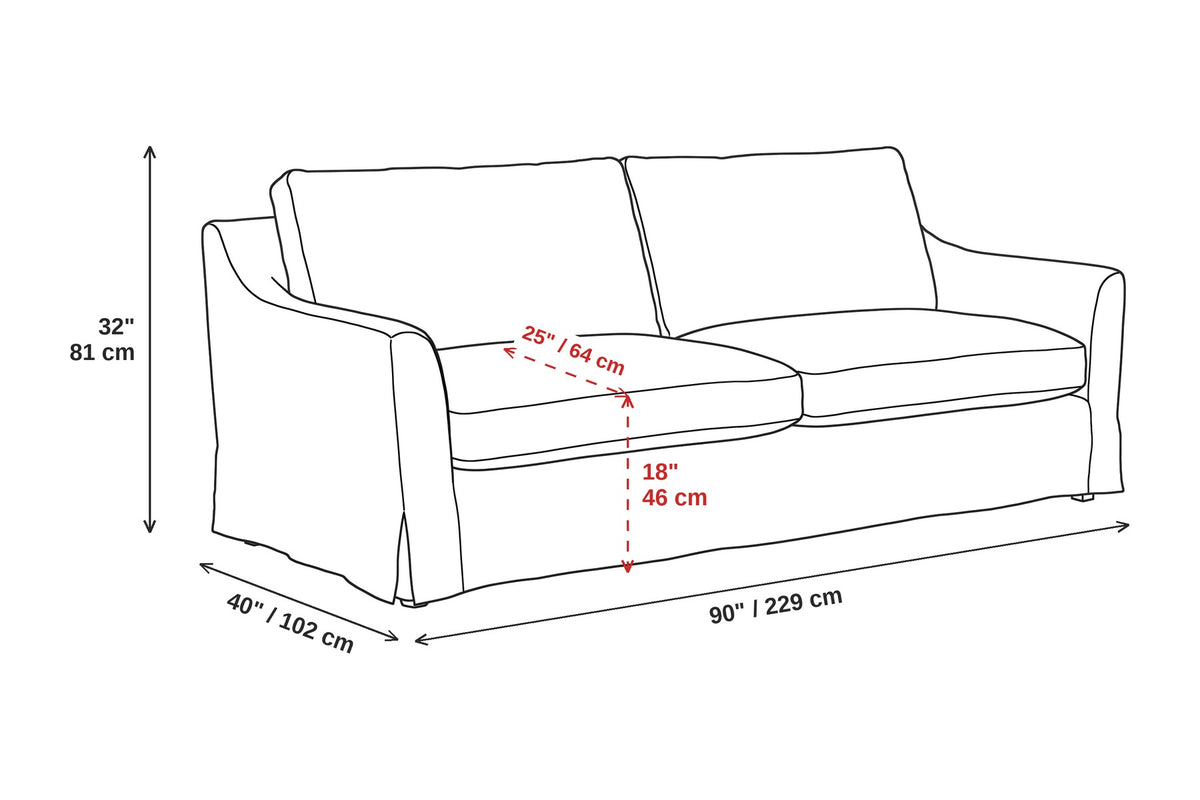 Germain 90" Slipcovered Linen-Blend Sofa dimensions