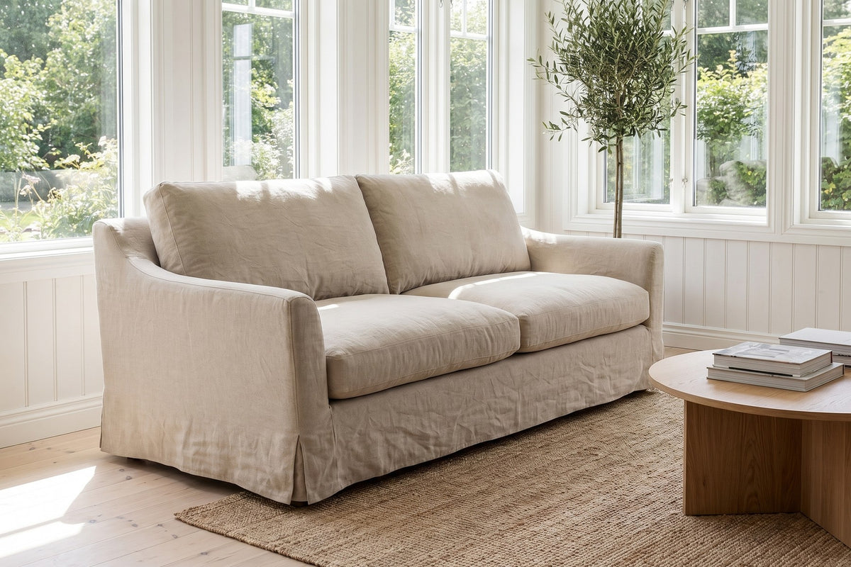 Germain 90" Slipcovered Sofa – Linen Blend, Removable Cover, Deep Seat