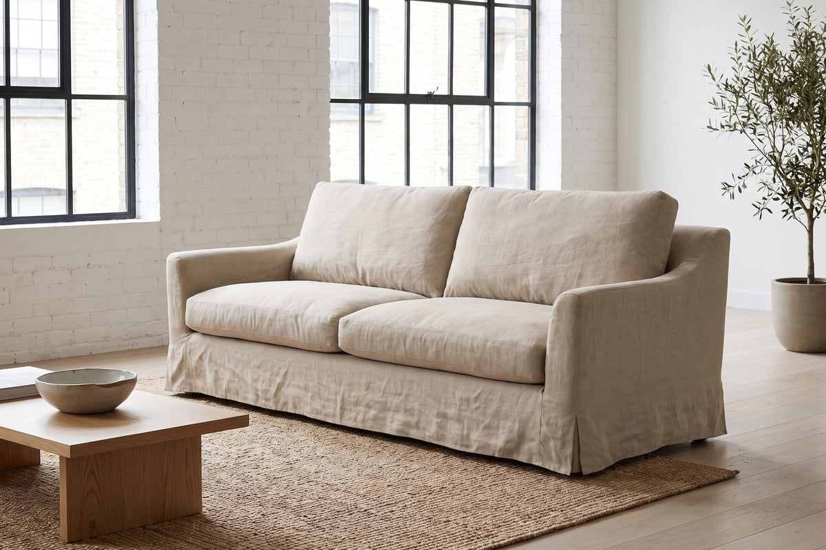 Germain 90" Slipcovered Sofa – Linen Blend, Removable Cover, Deep Seat