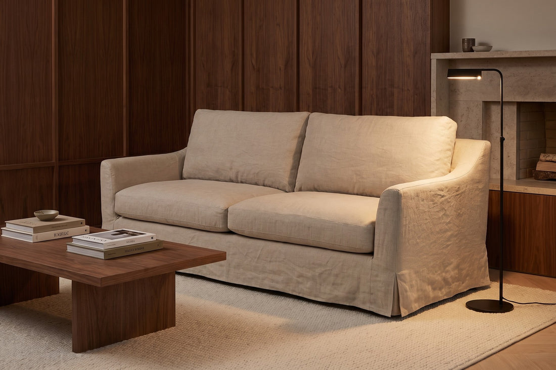Germain 90" Slipcovered Linen-Blend Sofa in a home