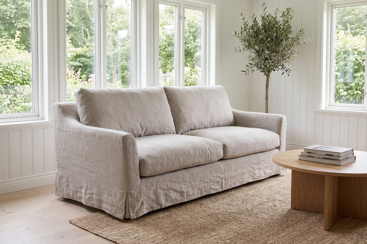 Germain Slipcovered Sofa in Stone, in a room setting