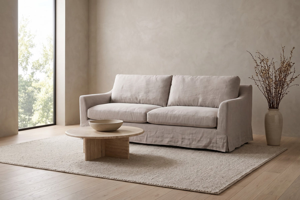 Germain 90" Slipcovered Sofa – Linen Blend, Removable Cover, Deep Seat