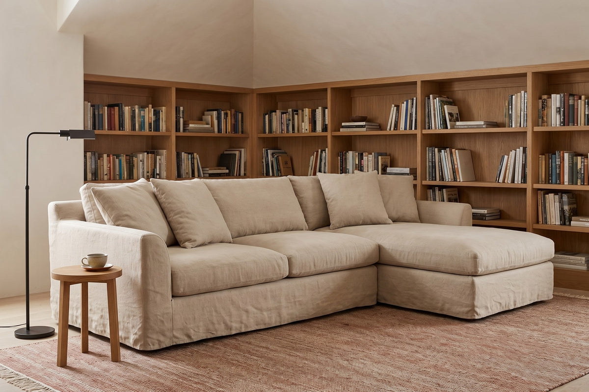 Germain Natural Linen Slipcovered Chaise Sectional in a room