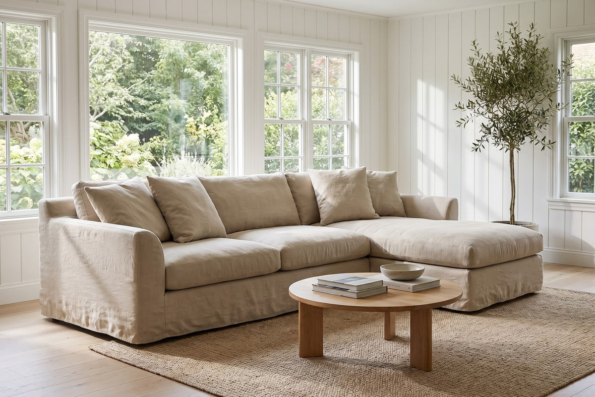 Germain 120" Slipcovered Chaise Sectional – Linen Blend, Removable Cover, Right or Left Chaise